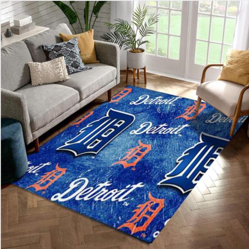 MLB Detroit Tigers Area Rug Blue Living Room Rug Family Gift US Decor