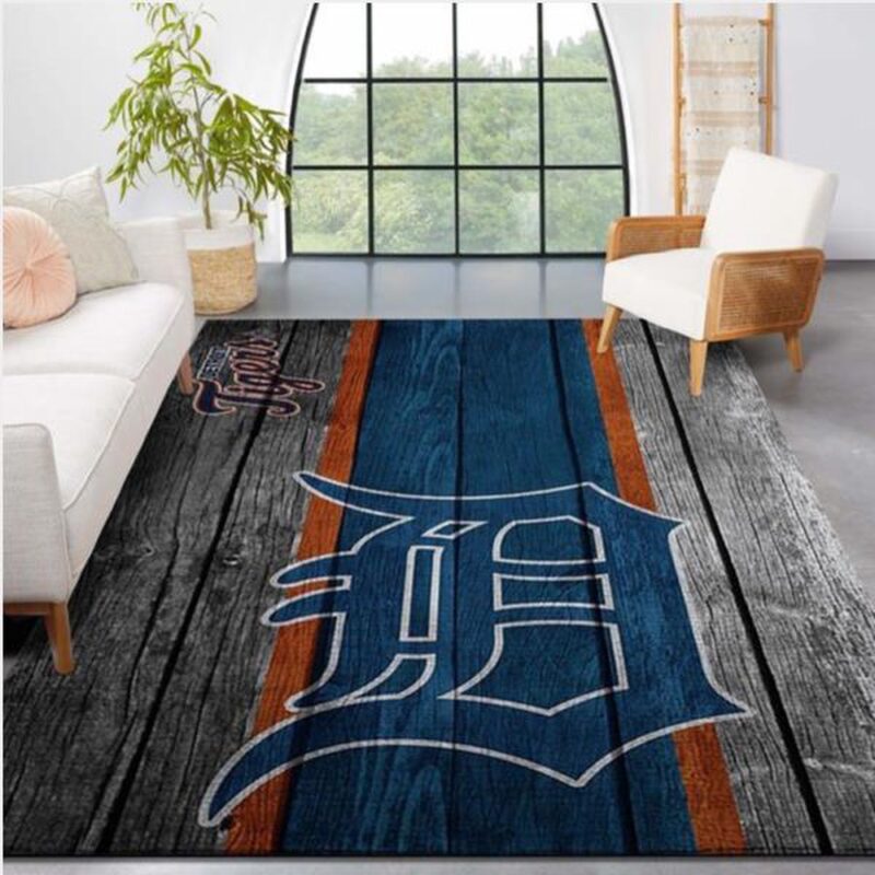 MLB Detroit Tigers Area Rug Logo Wooden Style Style Nice Gift Home Decor