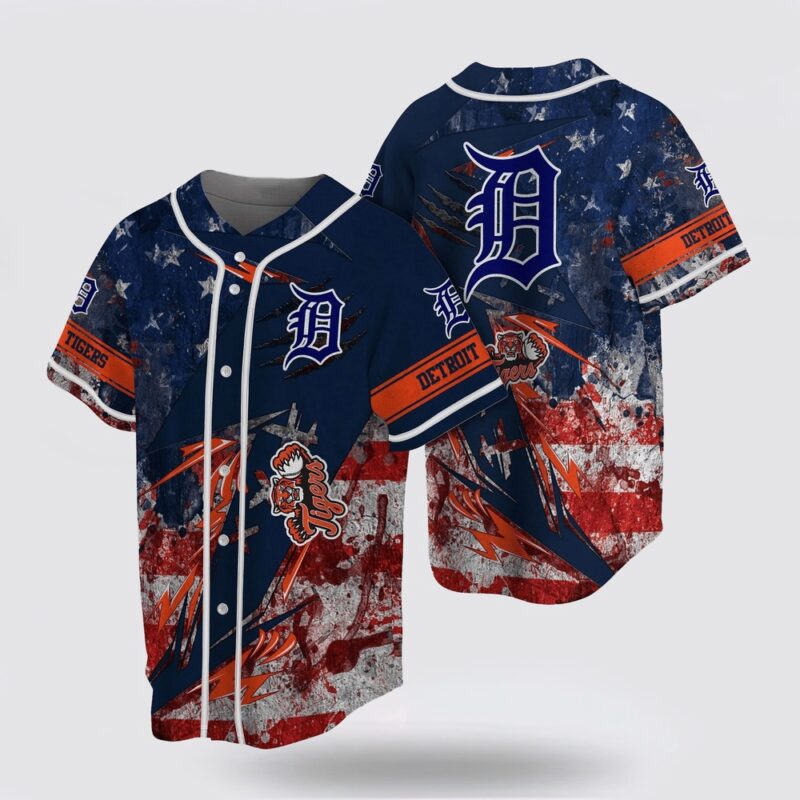 MLB Detroit Tigers Baseball Jersey With US Flag Design For Fans Jersey