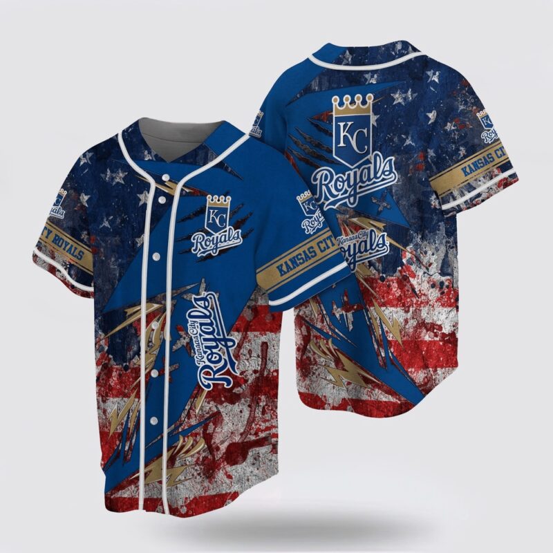 MLB Kansas City Royals Baseball Jersey With US Flag For Fans Jersey
