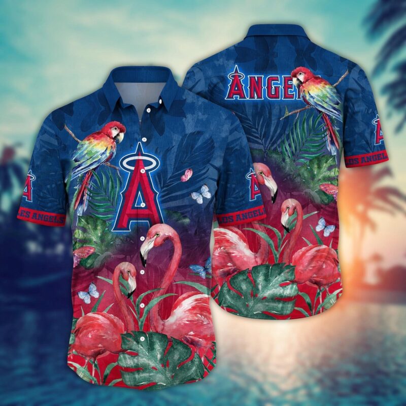 MLB Los Angeles Angels Hawaiian Shirt Flower Pink Crane Pattern For Fans