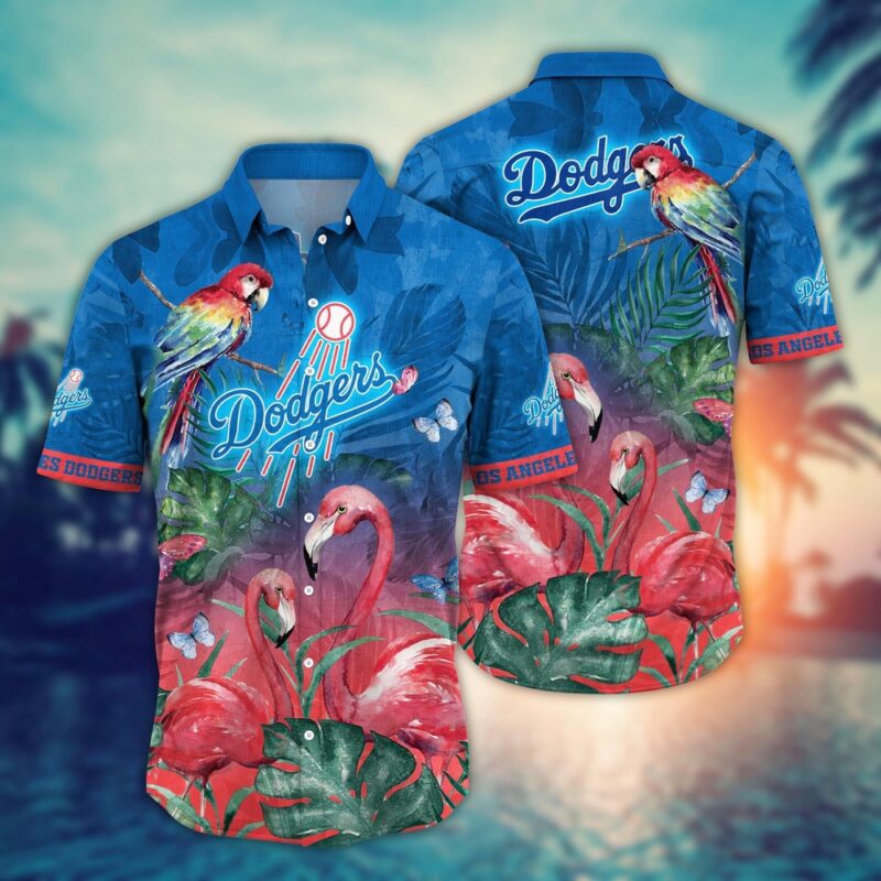MLB Los Angeles Dodgers Hawaiian Shirt Flower Pink Crane Pattern For Fans