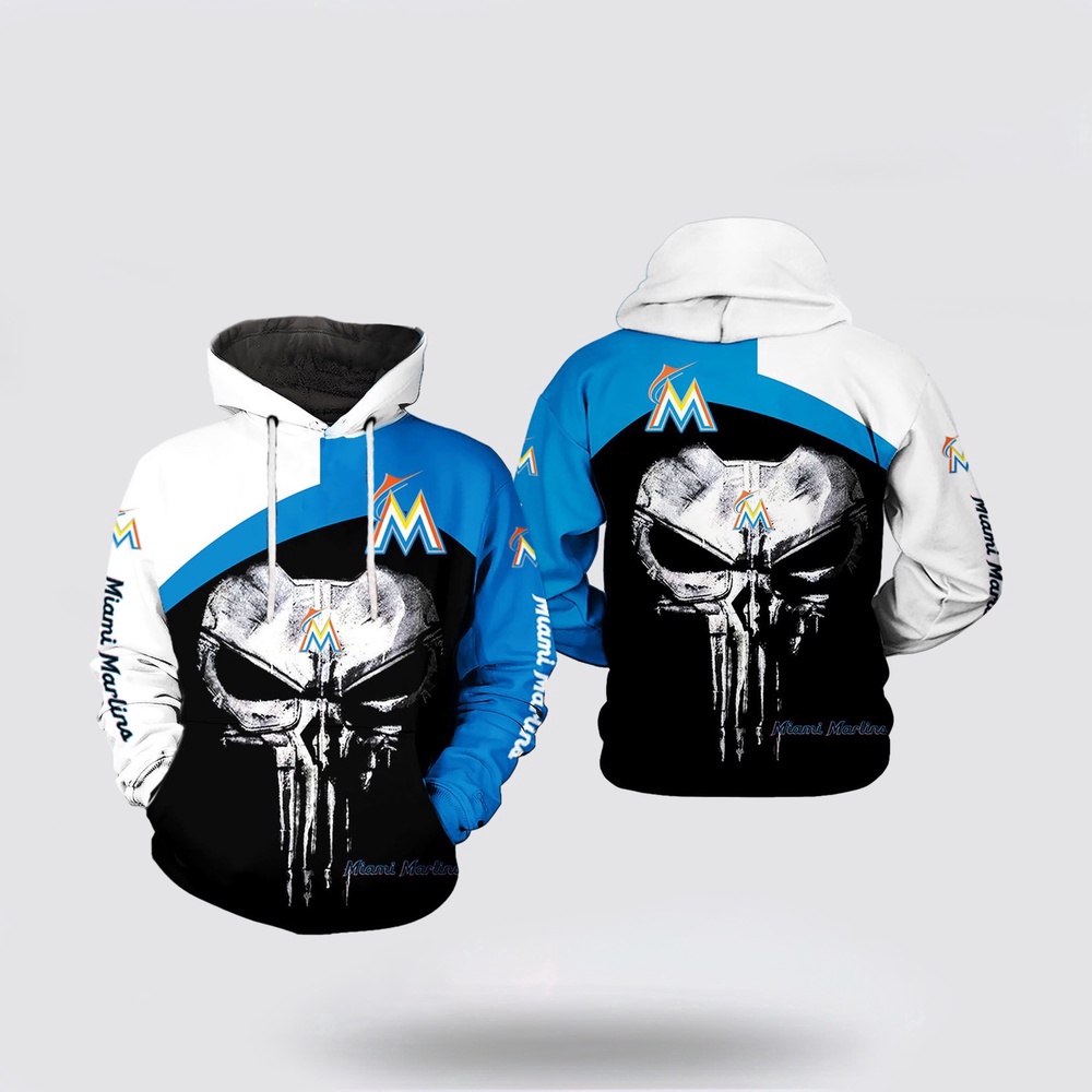 MLB Miami Marlins 3D Hoodie Skull Punisher For Fans MLB