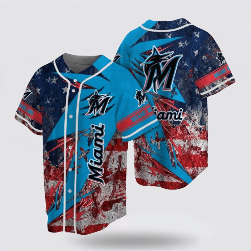 MLB Miami Marlins Baseball Jersey With US Flag Design For Fans Jersey