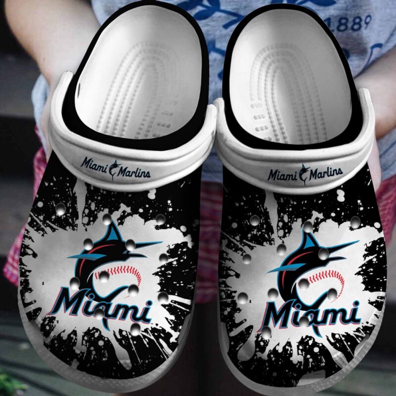 MLB Miami Marlins Crocs Clog Shoes Black – White For Fan Baseball