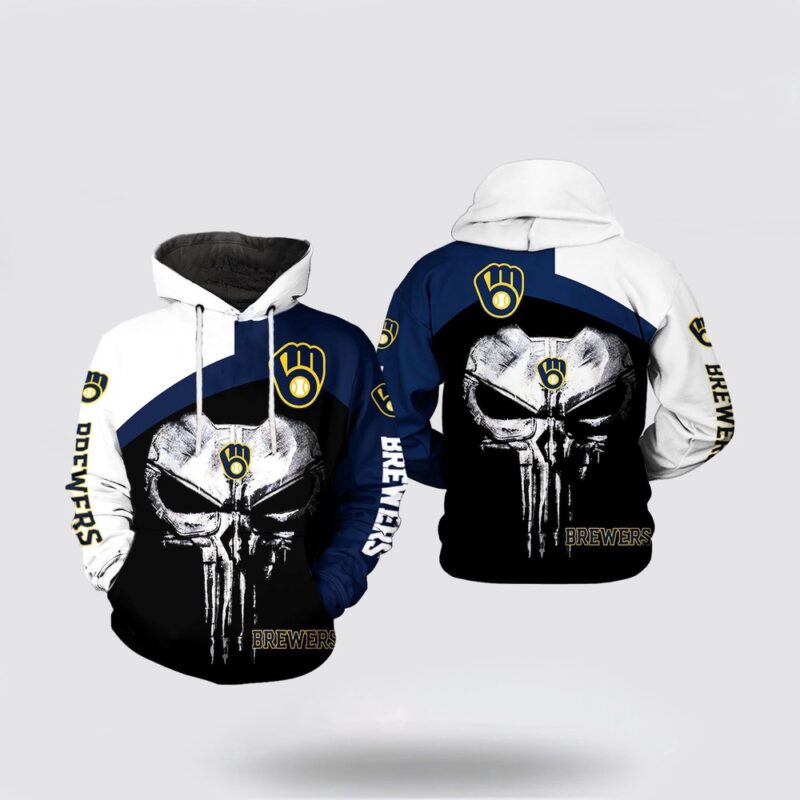 MLB Milwaukee Brewers 3D Hoodie Skull Punisher For Fans MLB