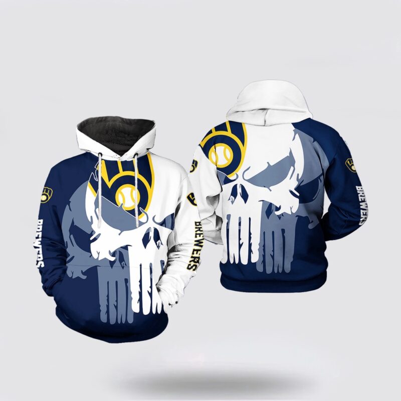 MLB Milwaukee Brewers 3D Hoodie Team Skull For Fans MLB