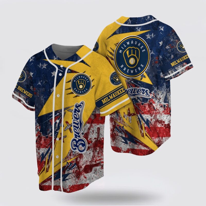 MLB Milwaukee Brewers Baseball Jersey US Flag For Fans Jersey