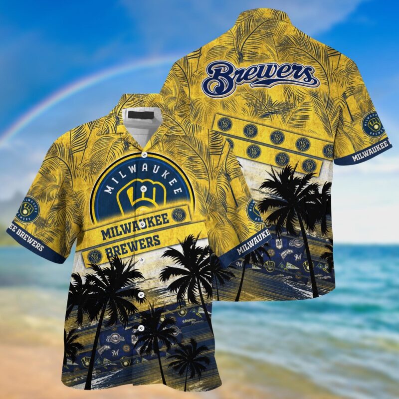 MLB Milwaukee Brewers Hawaiian Shirt Palm Tree Pattern For Fans Sports