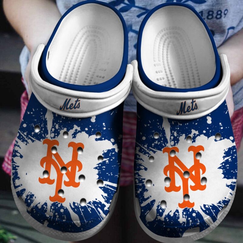 MLB New York Mets Crocs Clog White – Blue For Fan Baseball