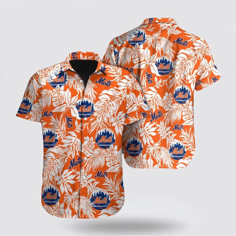 MLB New York Mets Hawaiian Shirt Orange Tropical Pattern For Fan MLB