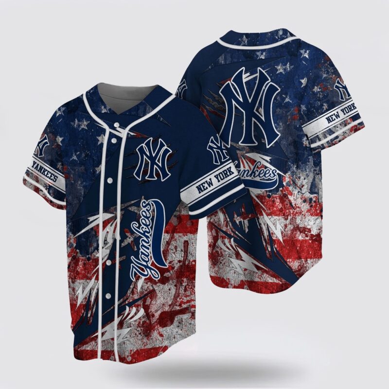 MLB New York Yankees Baseball Jersey With US Flag Design For Fans Jersey