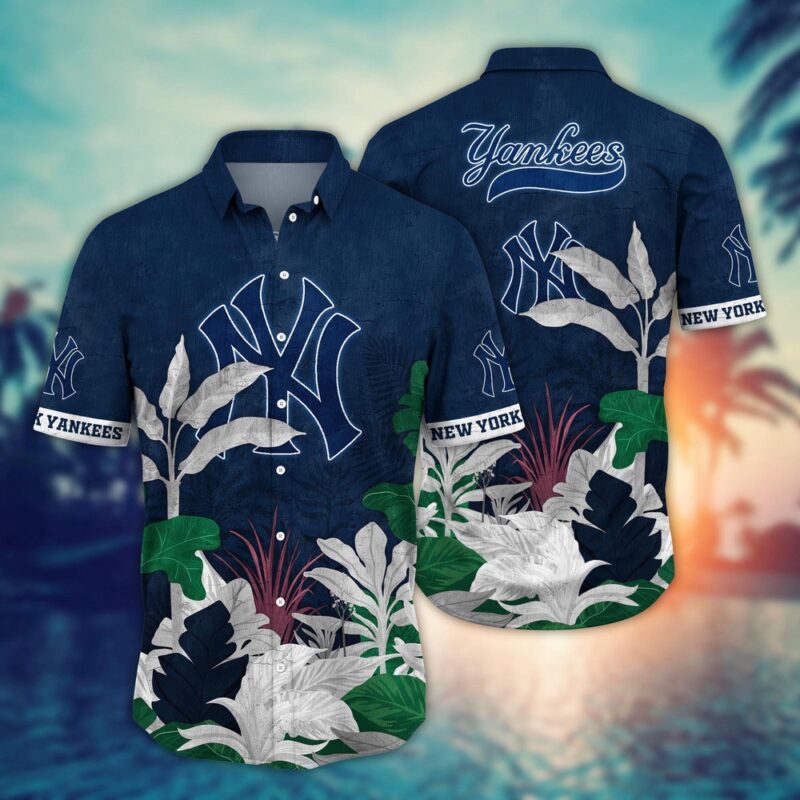 MLB New York Yankees Hawaiian Shirt Flower Tropical Trees Pattern For Fans