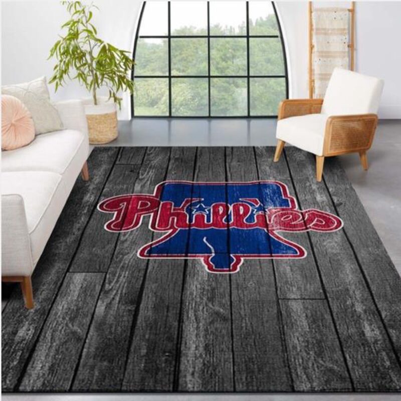 MLB Philadelphia Phillies Area Rug Logo Grey Wooden Style Style Nice Gift Home Decor