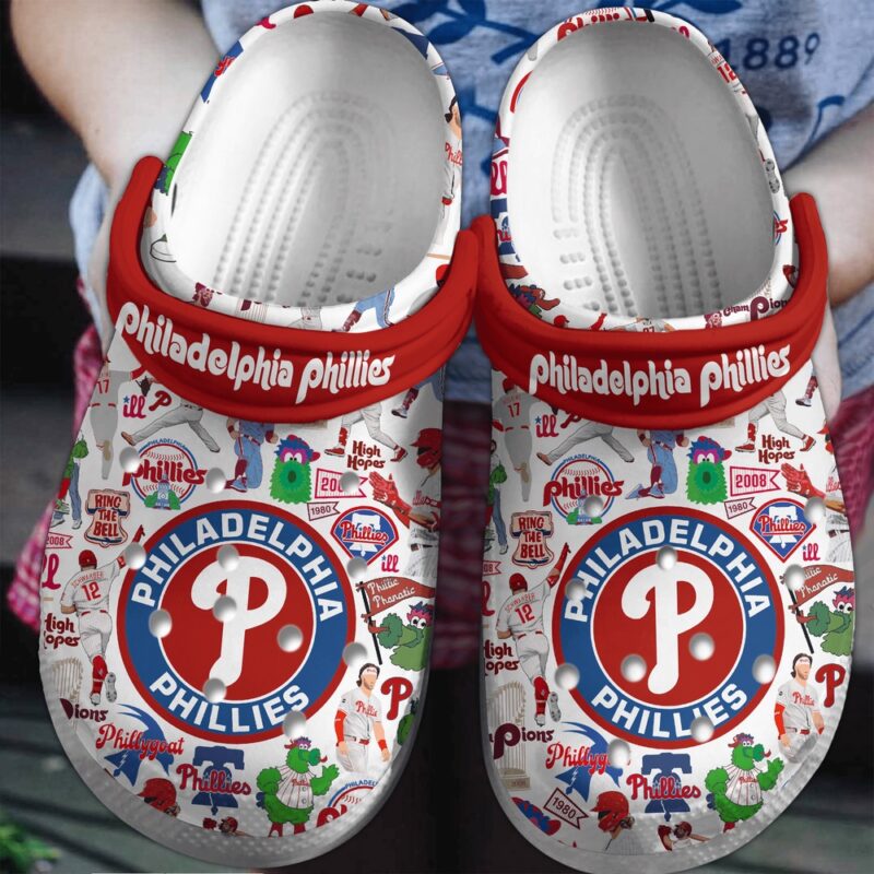 MLB Philadelphia Phillies Crocs Crocband Clogs Shoes Comfortable For Men Women and Kids For Fan MLB