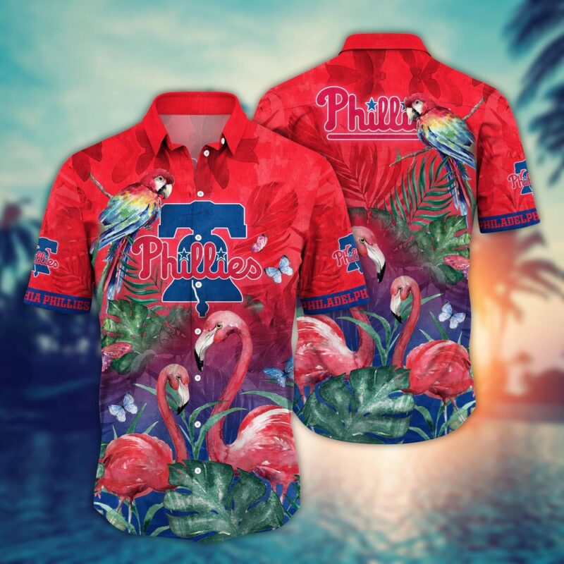 MLB Philadelphia Phillies Hawaiian Shirt Flower Pink Crane Pattern For Fans