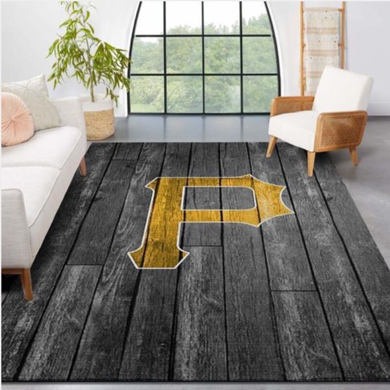 MLB Pittsburgh Pirates Area Rug Logo Grey Wooden Style Style Nice Gift Home Decor
