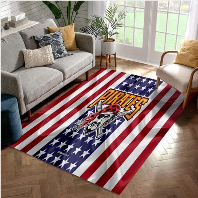 MLB Pittsburgh Pirates Area Rug With American Flag Bedroom Rug Home US Decor