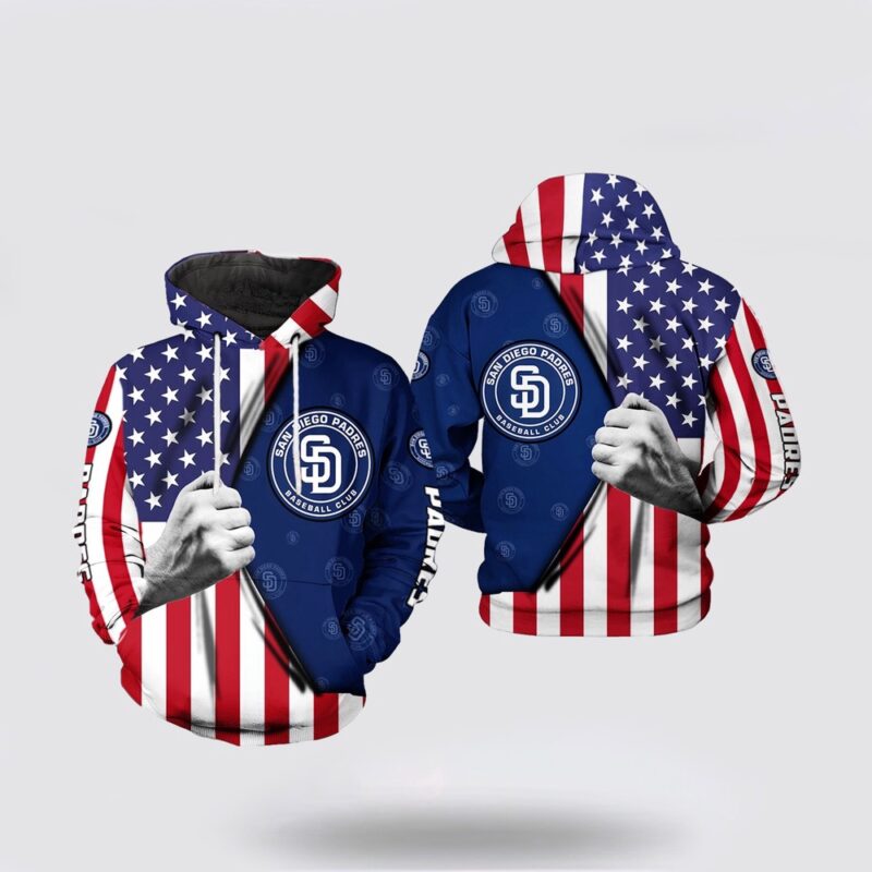 MLB San Diego Padres 3D Hoodie US Flag For Fan MLB