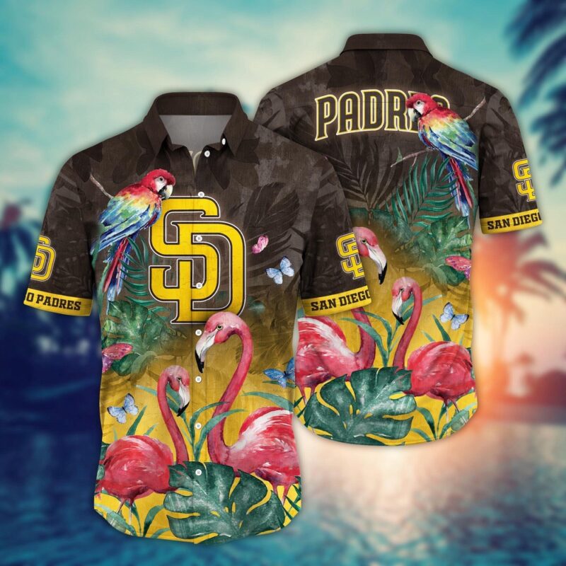 MLB San Diego Padres Hawaiian Shirt Flower Pink Crane Pattern For Fans