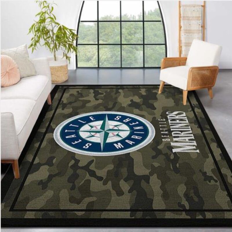 MLB Seattle Mariners Area Rug Logo Camo Style Nice Gift Home Decor