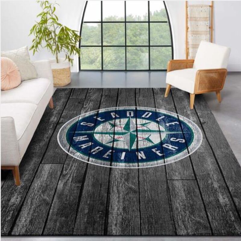 MLB Seattle Mariners Area Rug Logo Grey Wooden Style Style Nice Gift Home Decor