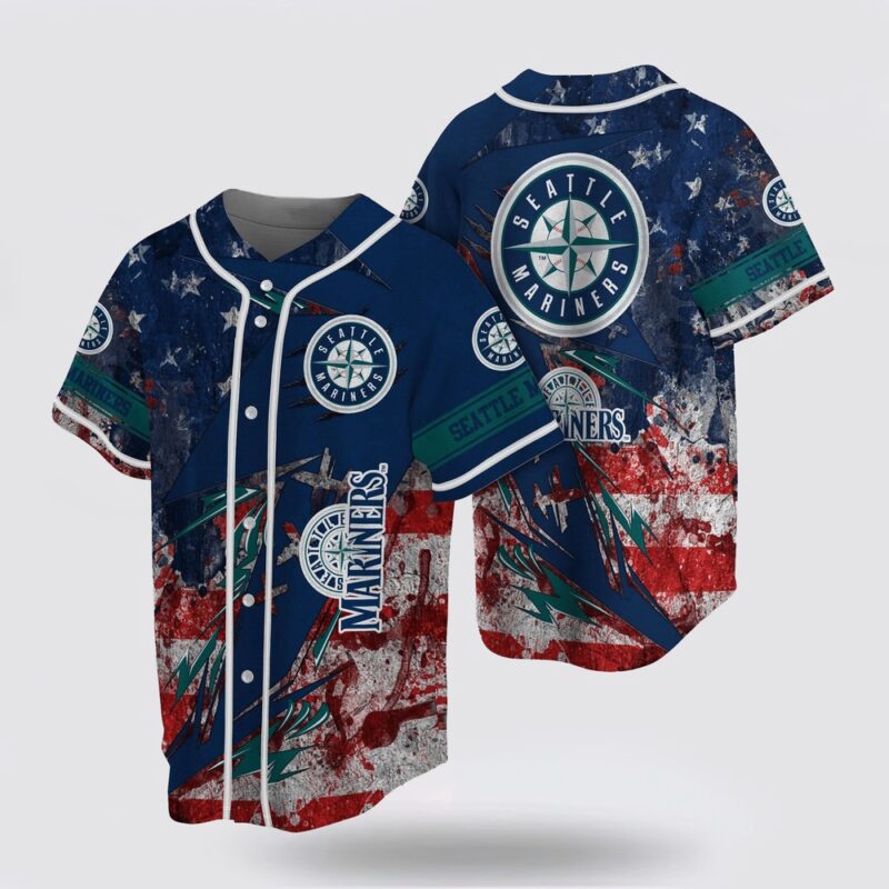 MLB Seattle Mariners Baseball Jersey With US Flag For Fans Jersey
