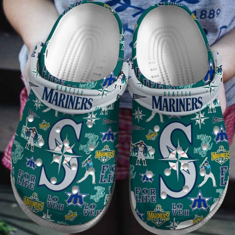 MLB Seattle Mariners Crocs Crocband Clogs Shoes Comfortable For Men Women and Kids For Fan MLB