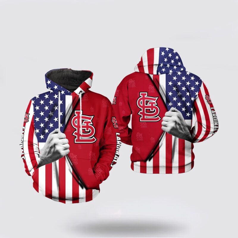 MLB St. Louis Cardinals 3D Hoodie US Flag For Fan MLB