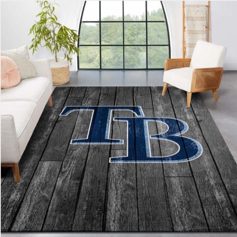 MLB Tampa Bay Rays Area Rug Logo Grey Wooden Style Style Nice Gift Home Decor