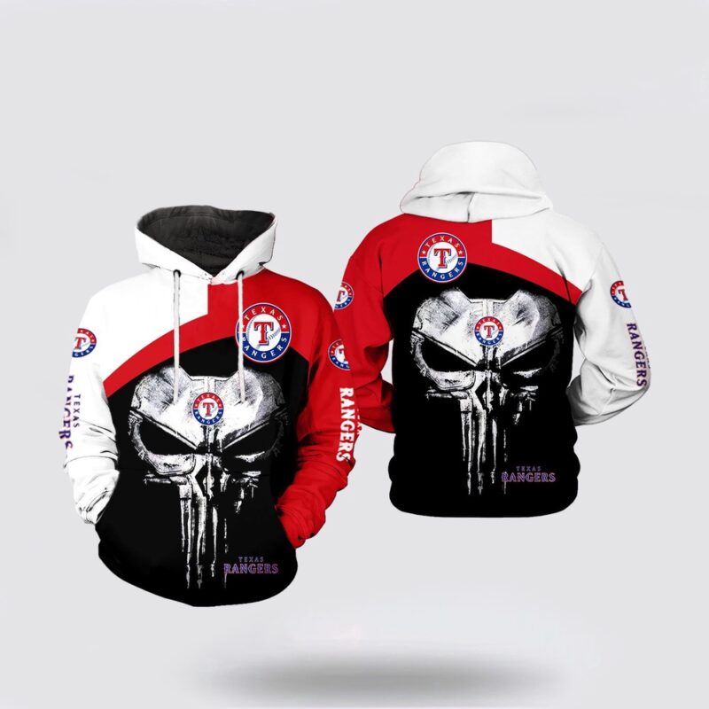 MLB Texas Rangers 3D Hoodie Skull Punisher For Fans MLB