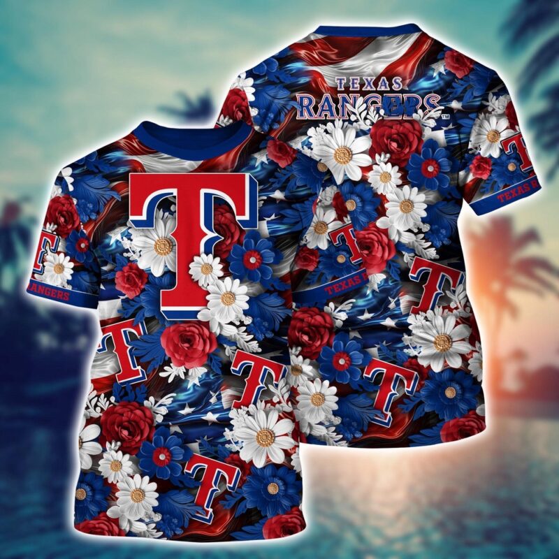 MLB Texas Rangers 3D T-Shirt Tropical Tranquility Bloom For Fans Sports
