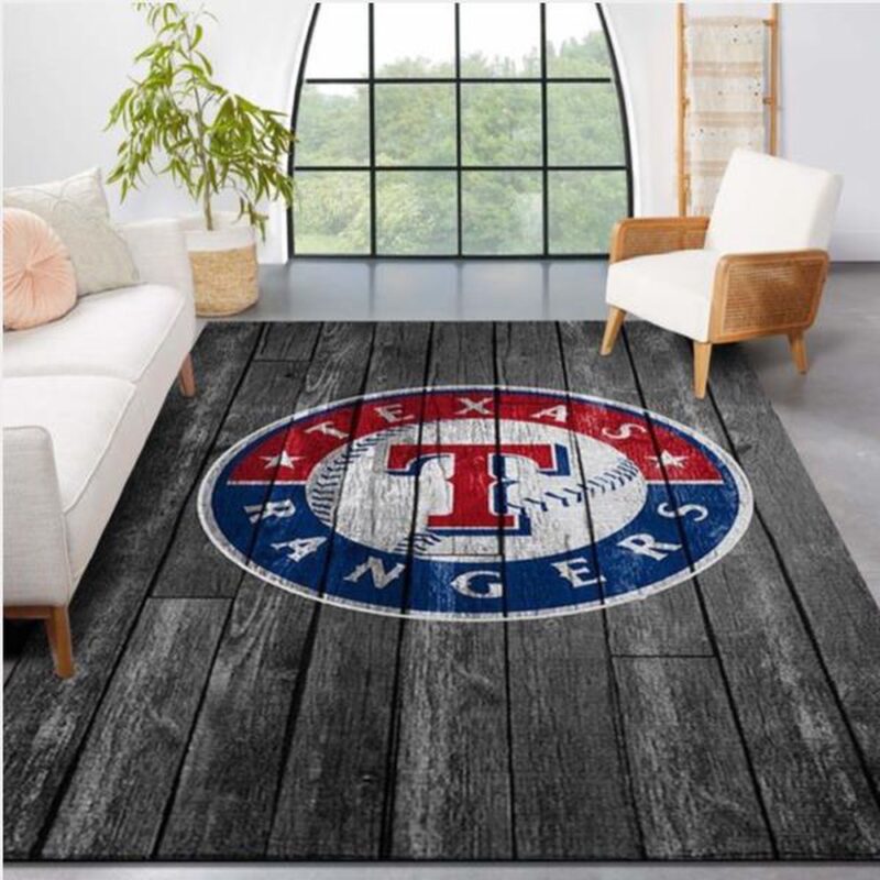 MLB Texas Rangers Area Rug Logo Grey Wooden Style Style Nice Gift Home Decor