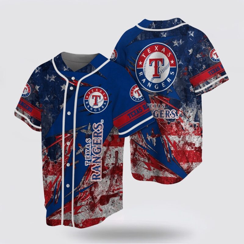 MLB Texas Rangers Baseball Jersey With US Flag For Fans Jersey