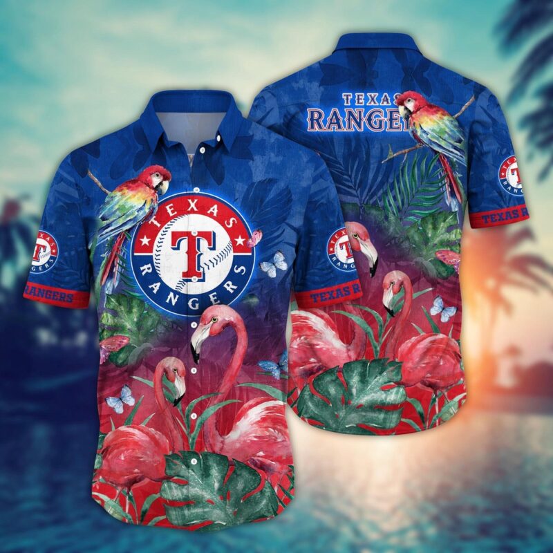 MLB Texas Rangers Hawaiian Shirt Flower Pink Crane Pattern For Fans