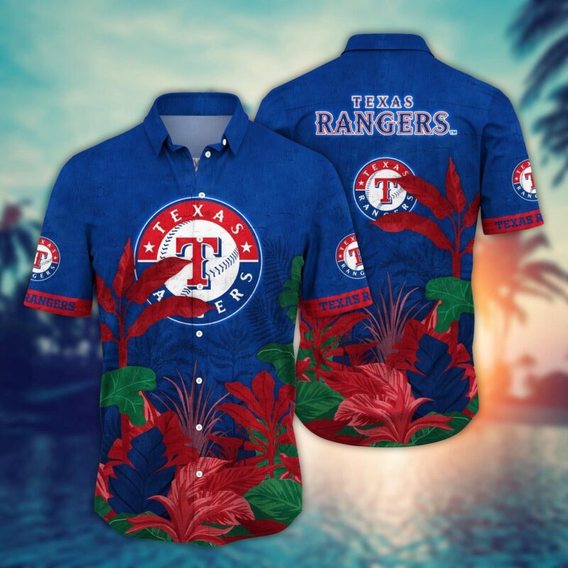 MLB Texas Rangers Hawaiian Shirt Flower Tropical Trees Pattern For Fans