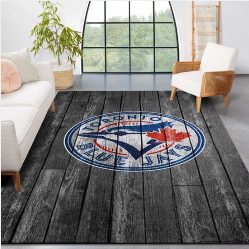 MLB Toronto Blue Jays Area Rug Logo Grey Wooden Style Style Nice Gift Home Decor