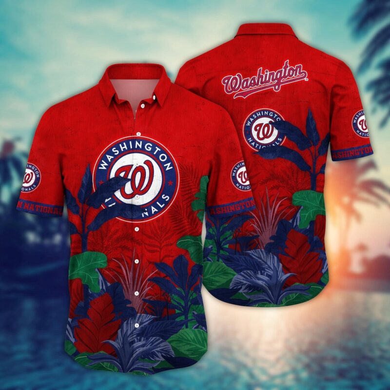 MLB Washington Nationals Hawaiian Shirt Flower Tropical Trees Pattern For Fans