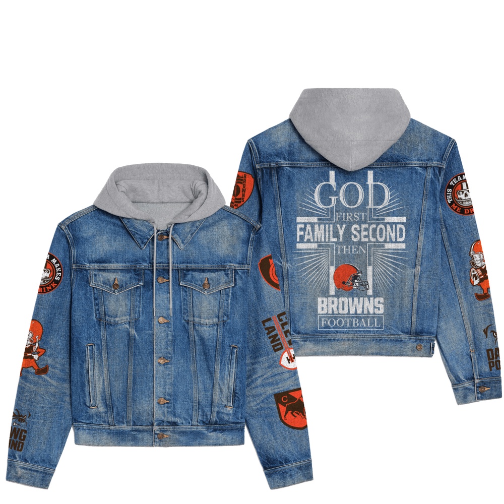 Cleveland Browns Premium Hooded Denim Jacket Version 1