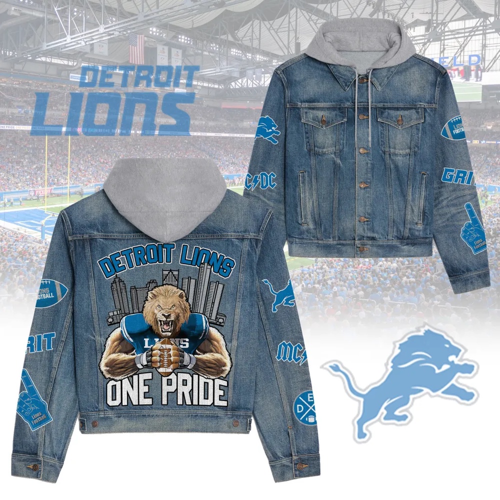 Detroit Lions Men’s Premium Hooded Denim Jacket Version 1