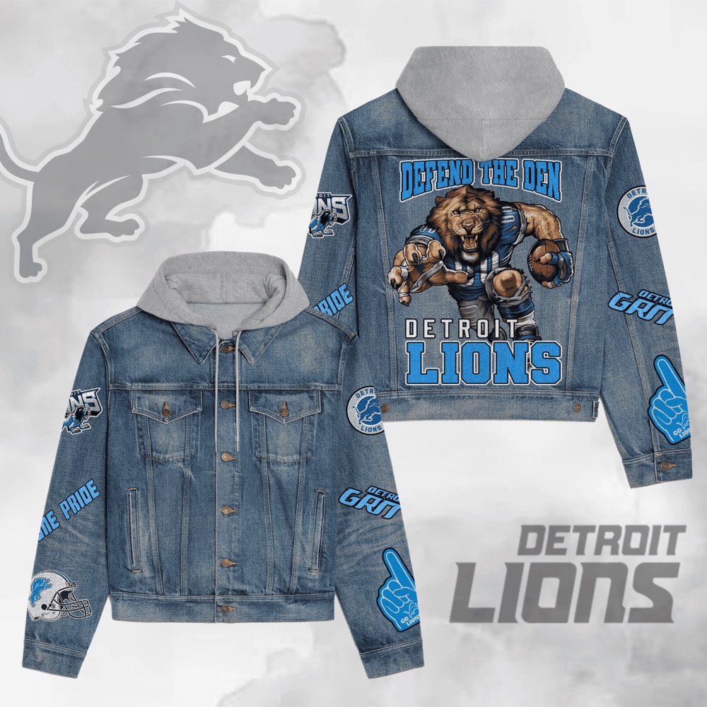 Detroit Lions Men’s Premium Hooded Denim Jacket V1