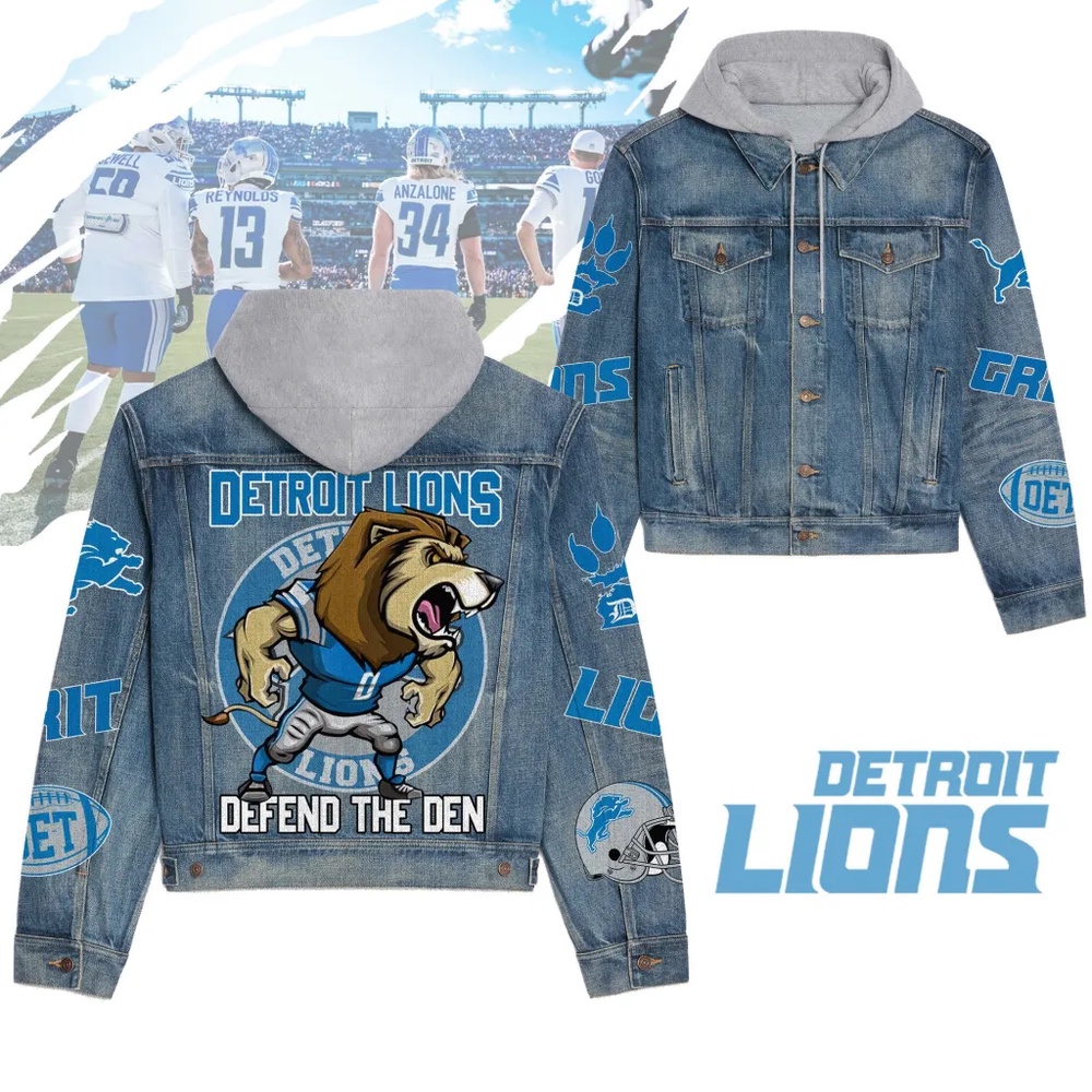 Detroit Lions Men’s Premium Hooded Denim Jacket V1