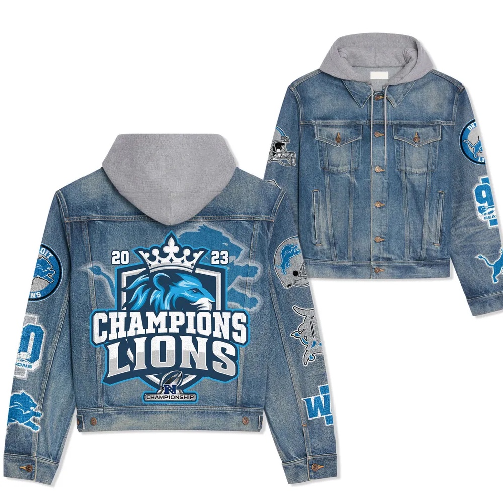 Detroit Lions Premium Hooded Denim Jacket