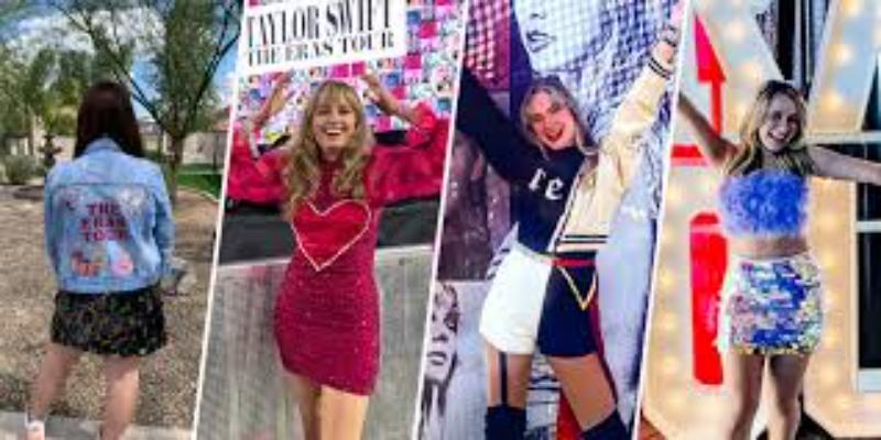 Photo of fans dressed in various Taylor Swift era inspired outfits