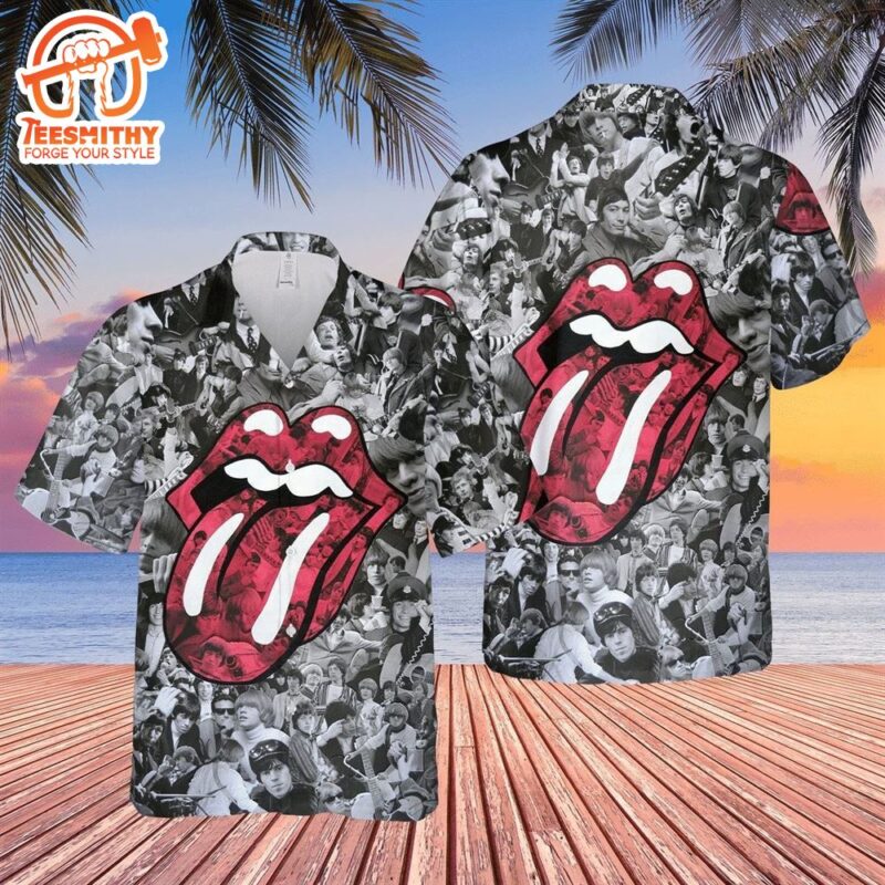 The Rolling Stones Band Black White Images Patterns Hawaiian Shirt