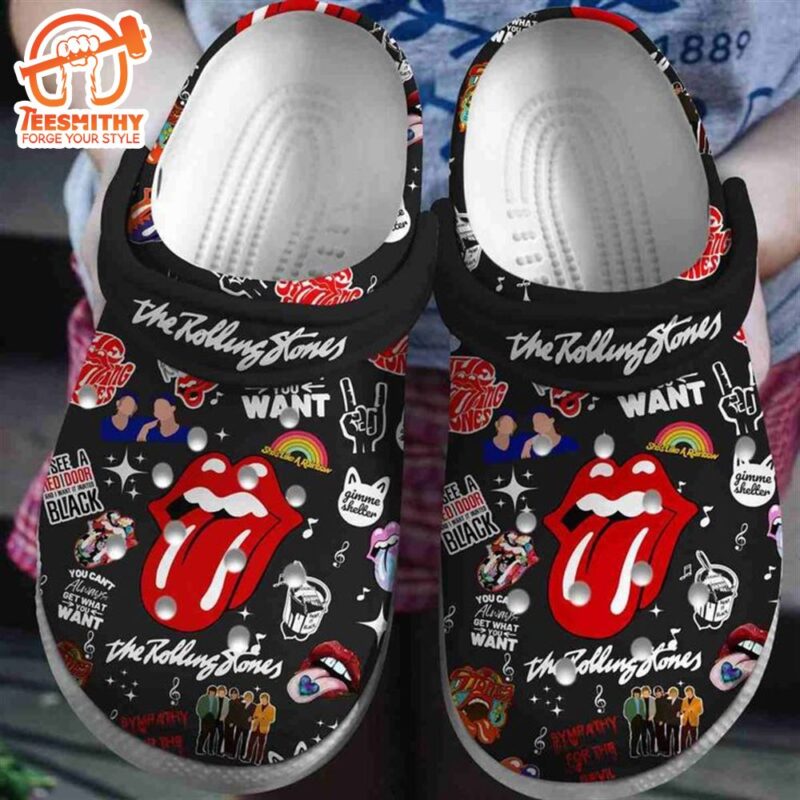 The Rolling Stones Crocs Crocband Clogs Shoes Black Style