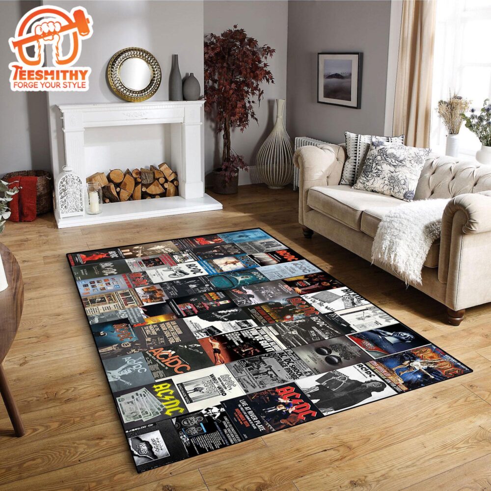 AC DC Album Cover Inspired Music Room Rug, Ac Dc Fan Rug