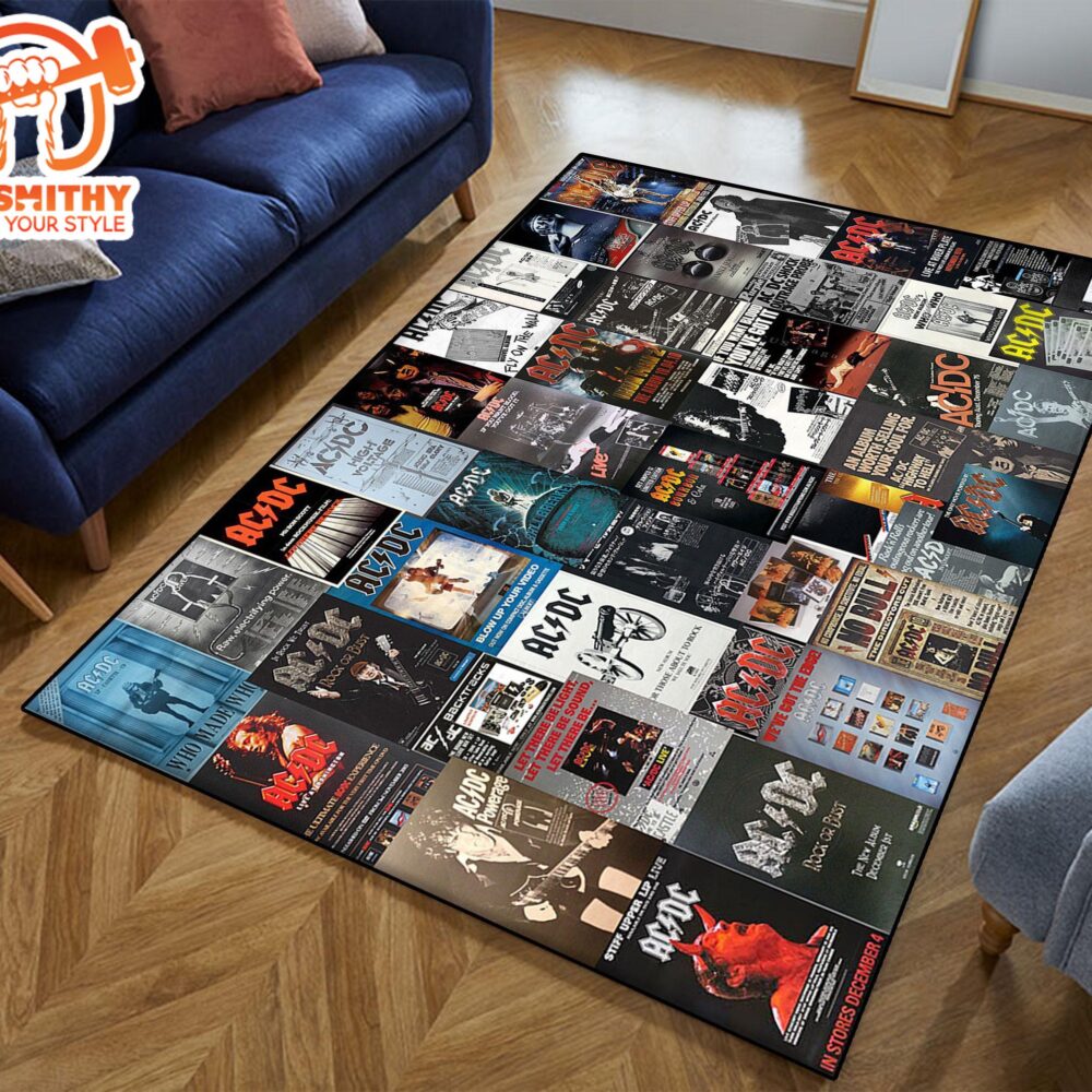 AC DC Album Cover Inspired Music Room Rug, Ac Dc Fan Rug