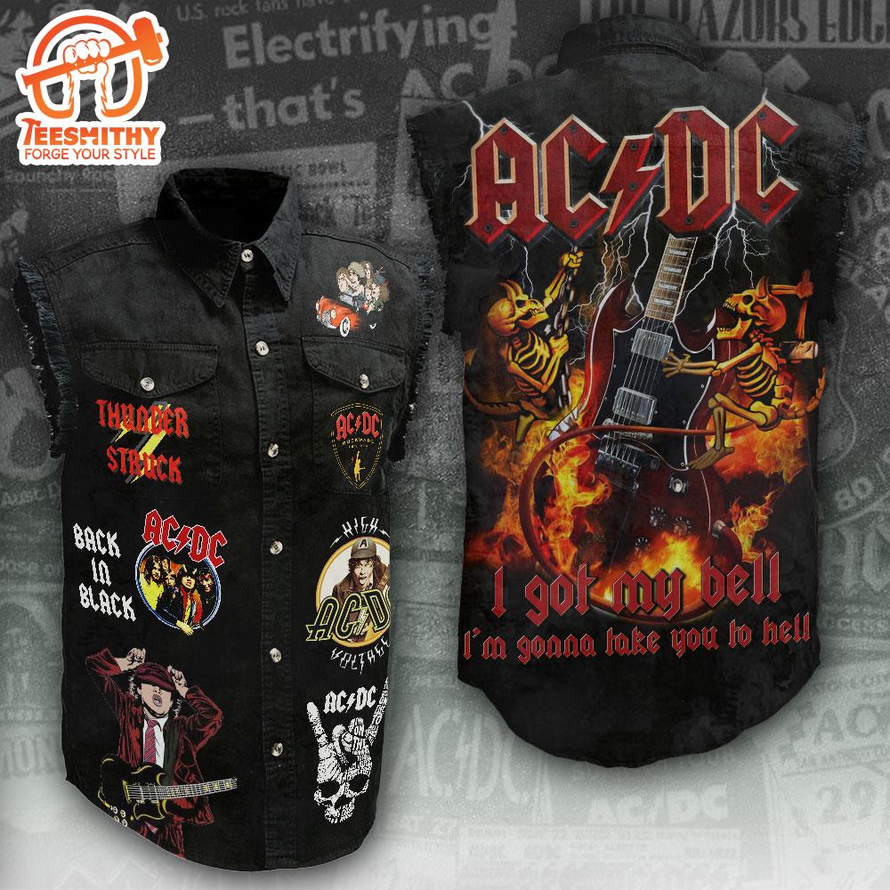 Ac Dc Shirt Music World Tour 2024 Sleeveless Denim Shirt