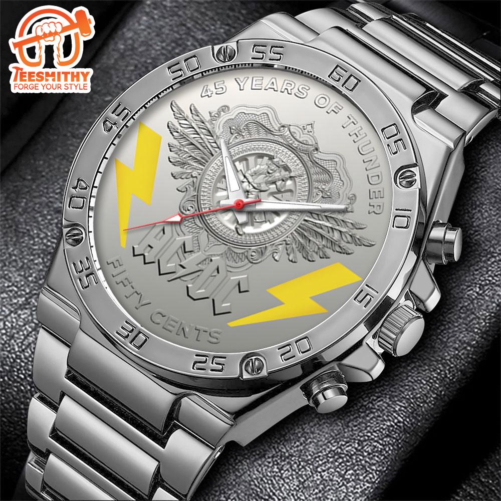 ACDC 45 Years Of Thunder Fifty Cents Gentleman Stainless Steel Watch